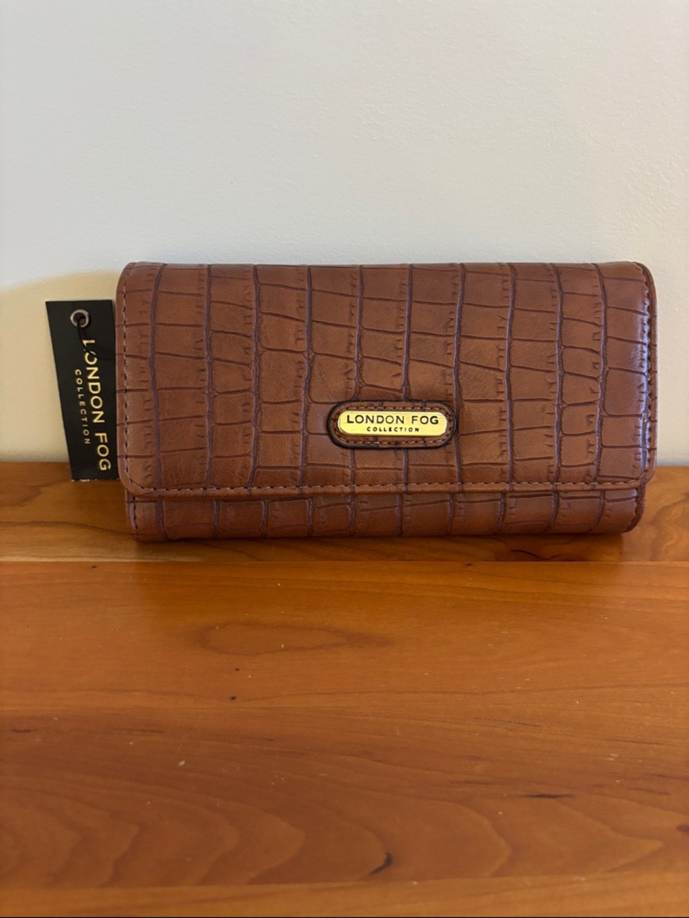 London Fog Brown Croc-Embossed Continental Wallet